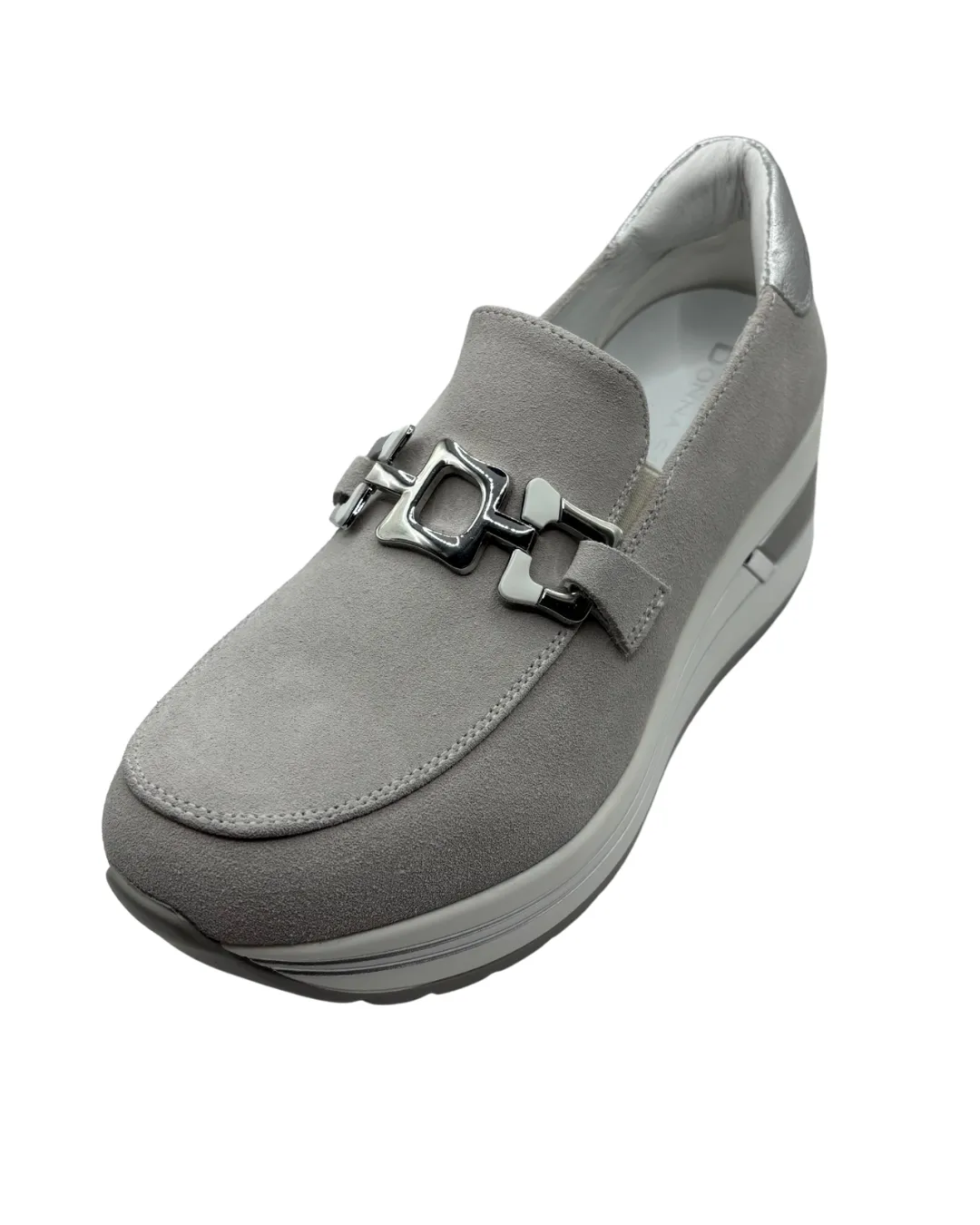 Donna Serena Grey Suede Wedged Loafer