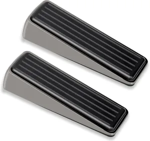 Door Stoppers, 2 Pack Heavy Duty Door Stop Wedge Suits All Floors, Strong Metal Door Stoppers for Bottom of Door. (2, Frosted Black)