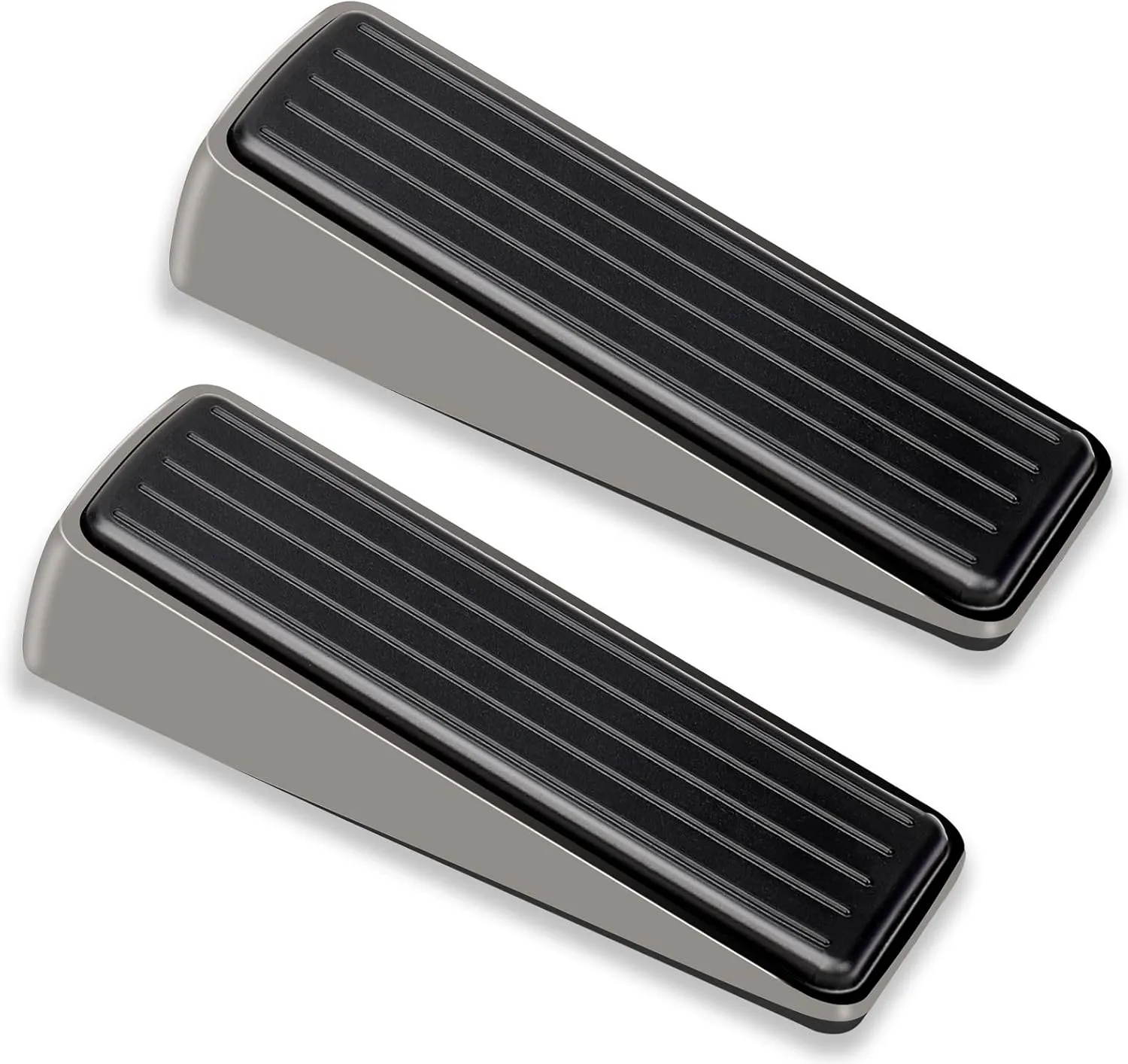 Door Stoppers, 2 Pack Heavy Duty Door Stop Wedge Suits All Floors, Strong Metal Door Stoppers for Bottom of Door. (2, Frosted Black)