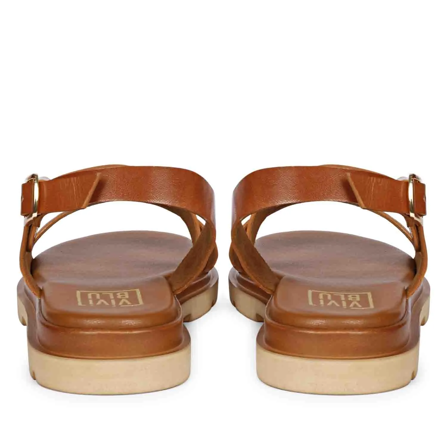 Elara Tan Leather Flat Sandals