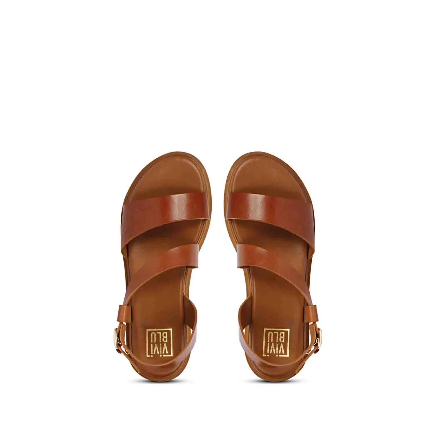 Elara Tan Leather Flat Sandals