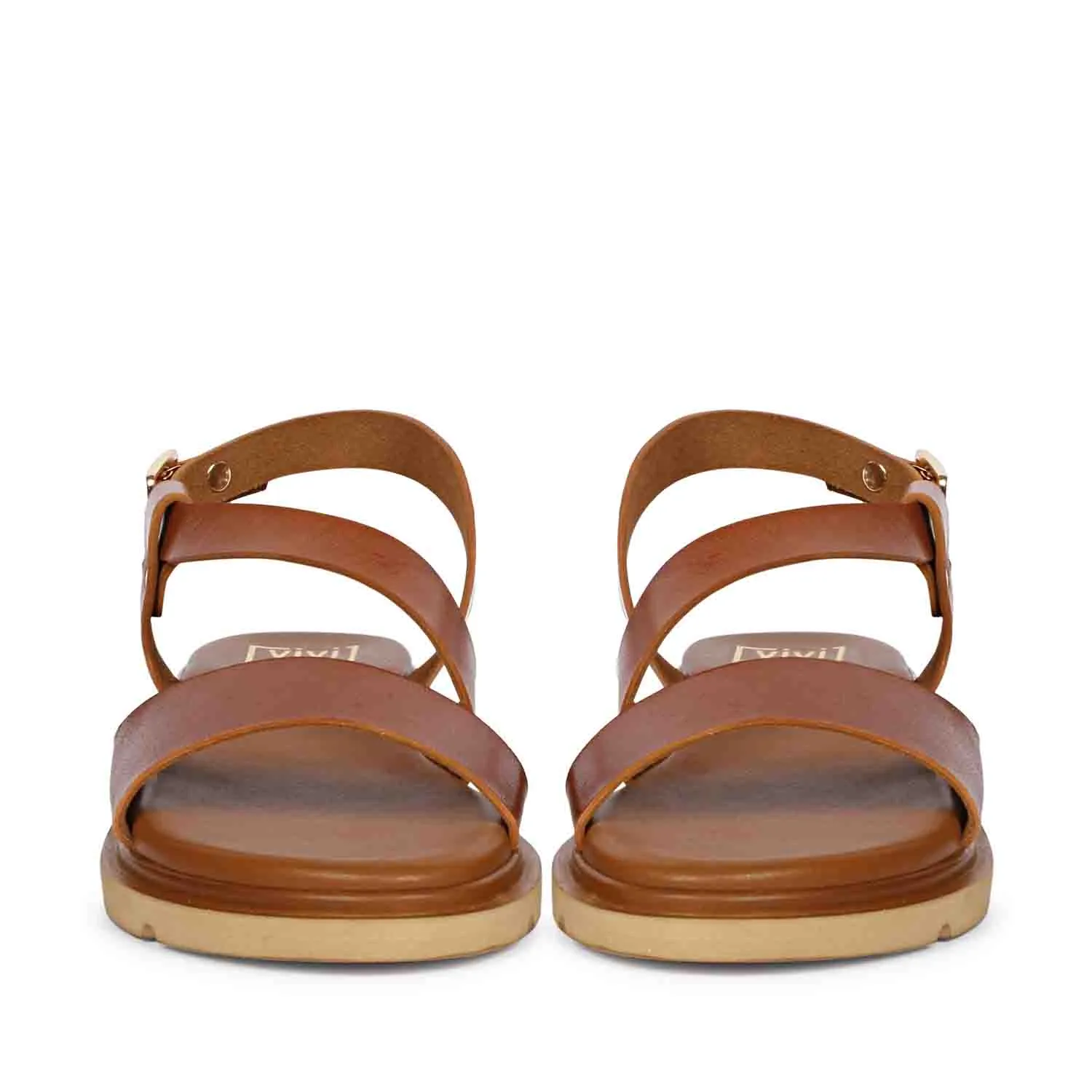 Elara Tan Leather Flat Sandals