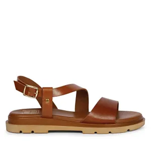 Elara Tan Leather Flat Sandals