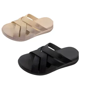 F-Mode Go Webbing Strappy Slides  by FIT Flops