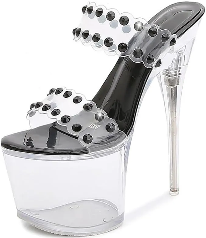 F&A LOVING Women's Clear Platform Sandal 6.5in Stiletto Slip onOpen Toe Heel