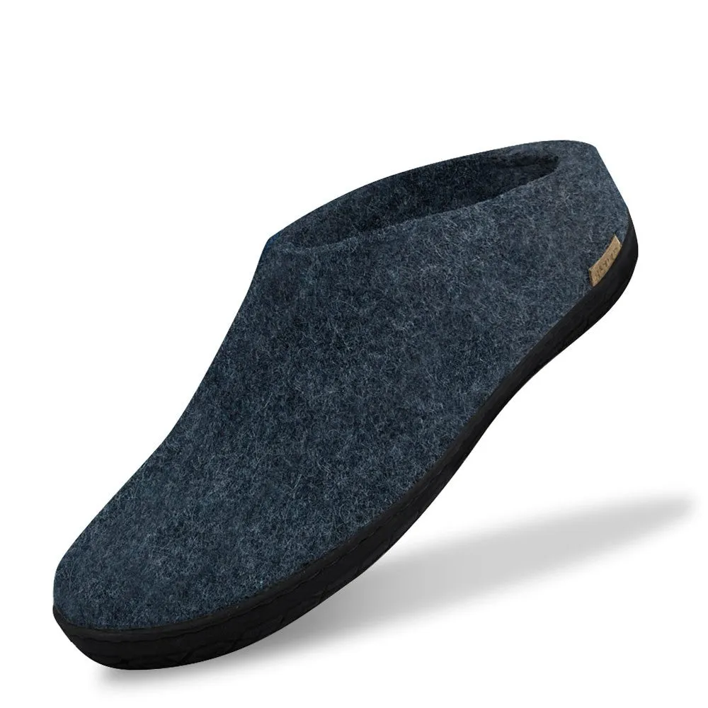 Felt Black Rubber Sole Mule - Denim