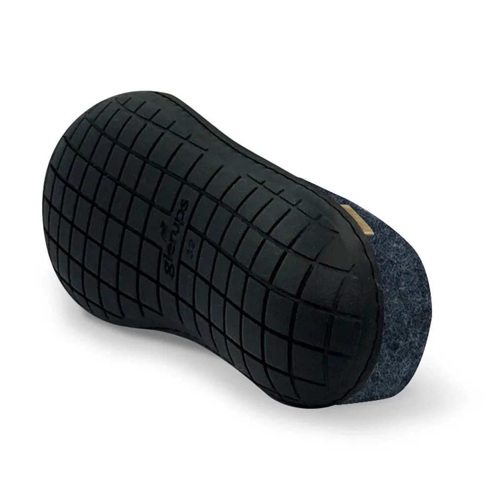 Felt Black Rubber Sole Mule - Denim