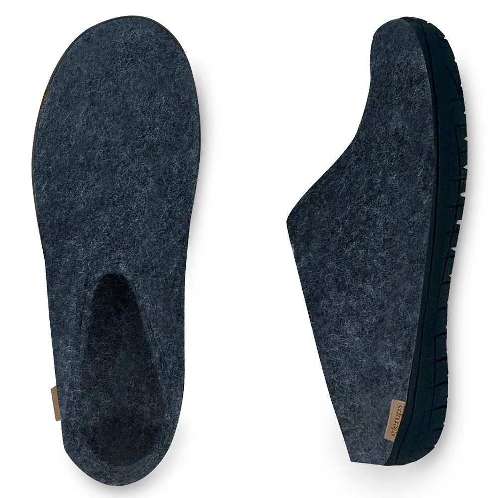 Felt Black Rubber Sole Mule - Denim