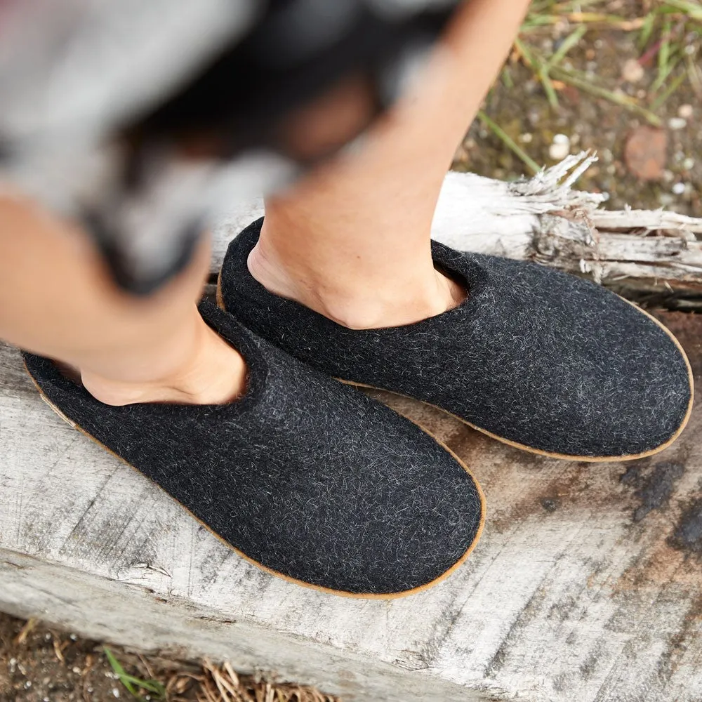 Felt Rubber Sole Mule - Charcoal