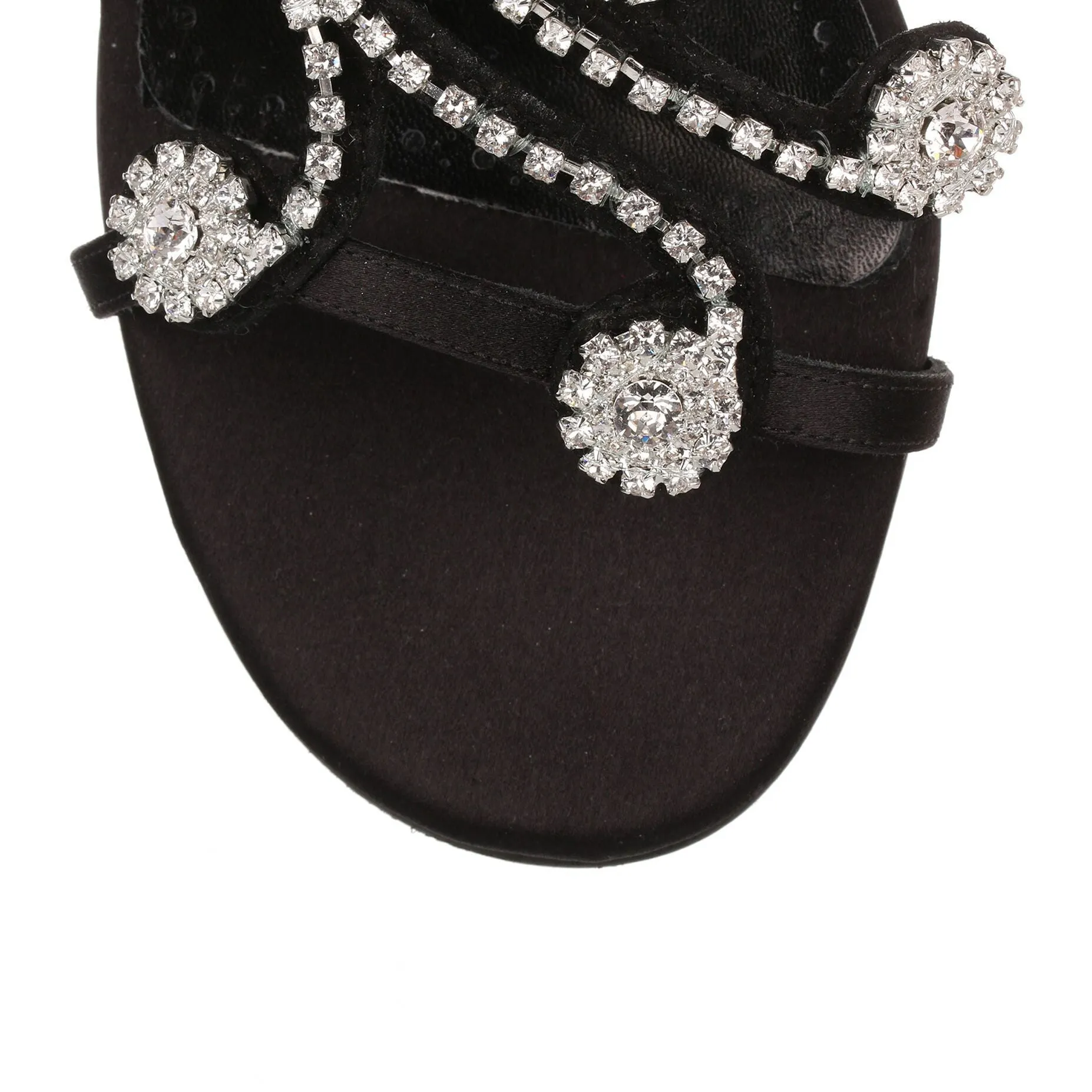 Fernus Flat black satin crystal sandal