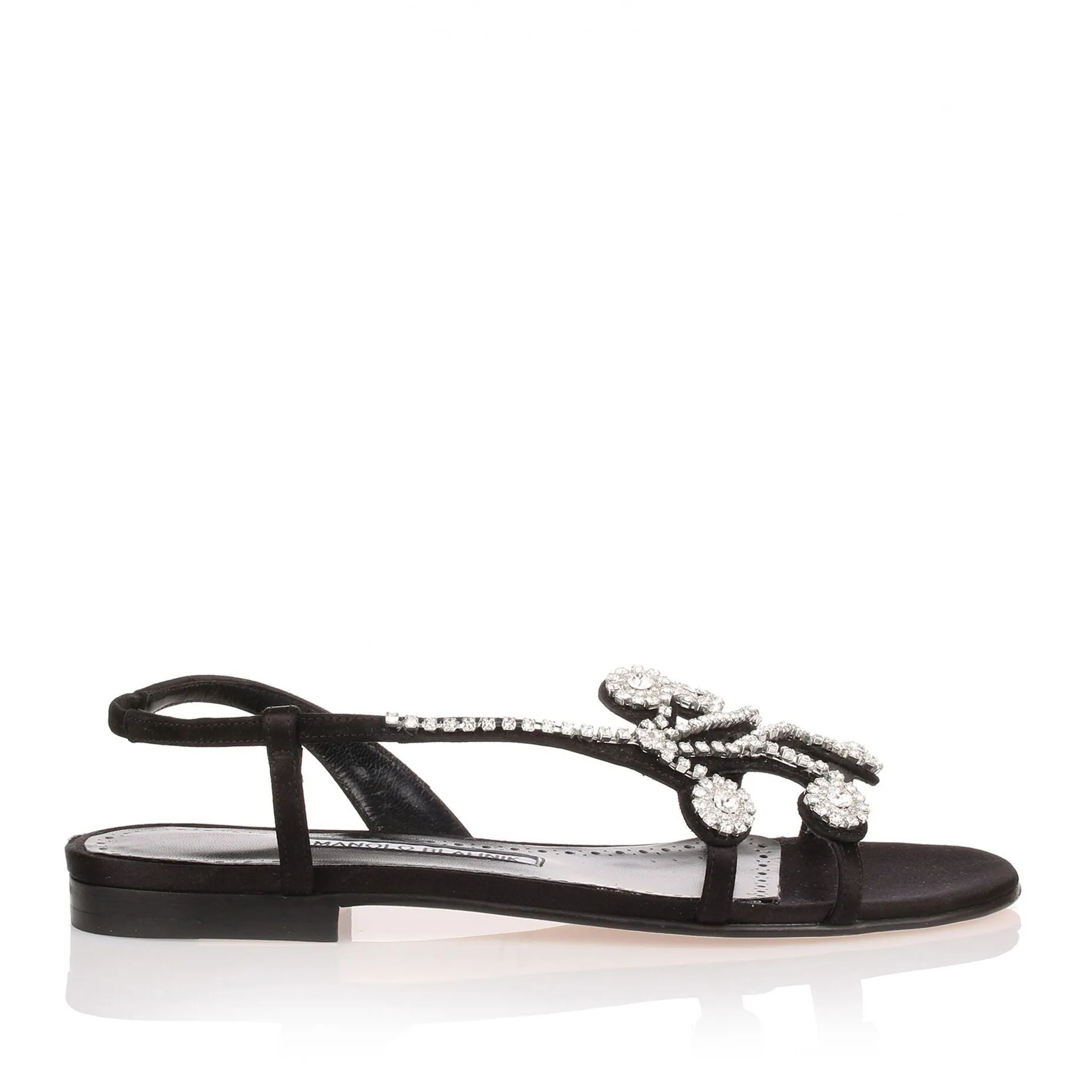 Fernus Flat black satin crystal sandal