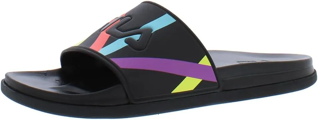 Fila Drifter Lux Stripe Slide Womens Shoes Size 7, Color: Black/Lemon Tonic/Blue Fish