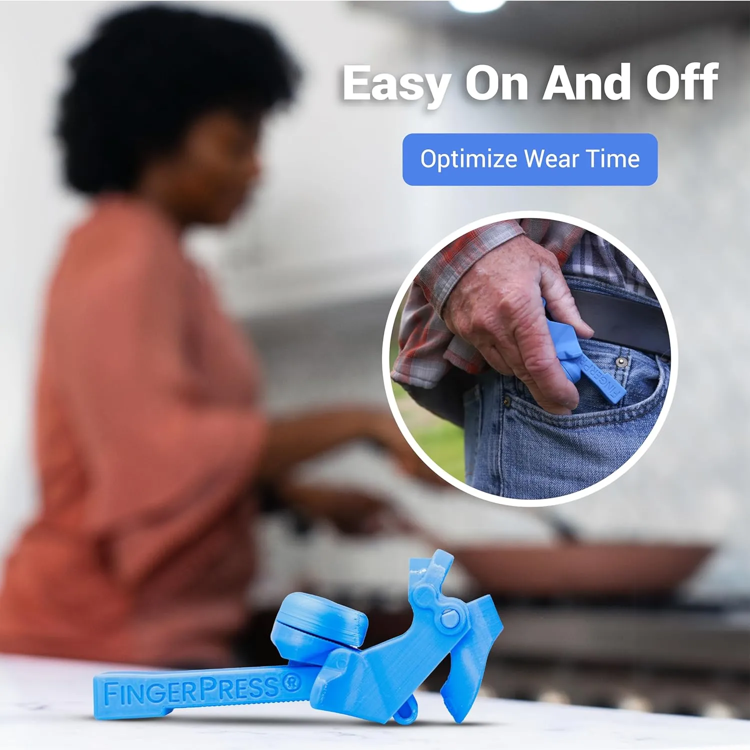 Finger Straightener | PIP Extension Orthosis/Splint For Bent Fingers, PIP Flexion Contractures | Adjustable Joint Stretcher Device | Made in USA | Blue/Large