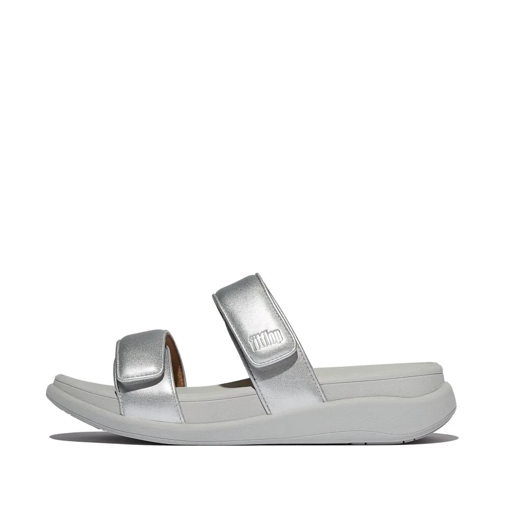 FitFlop F-Mode Go Adjustable Flatform Two Bar Slide Sandals - Silver