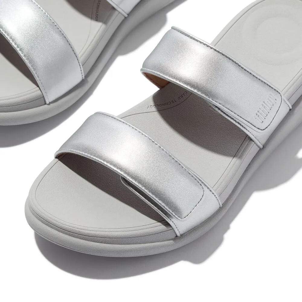 FitFlop F-Mode Go Adjustable Flatform Two Bar Slide Sandals - Silver
