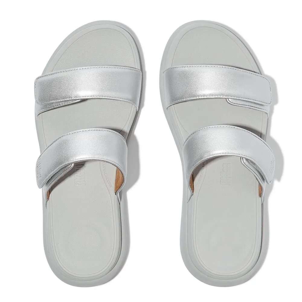 FitFlop F-Mode Go Adjustable Flatform Two Bar Slide Sandals - Silver