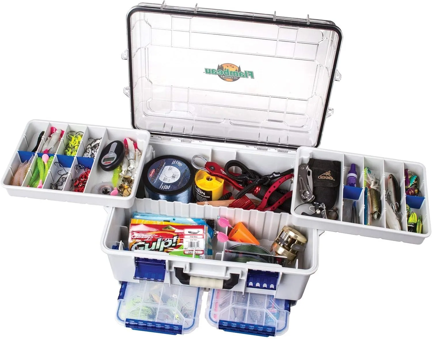 Flambeau Outdoors 4000WPBC Tackle Box - HD Waterproof Tackle Satchel System, 2 Removable Waterproof Tuff Tainers, Floating Satchel, Fishing Tackle & Gear Storage, Zerust Anti-Rust Dividers, Gray/Clear