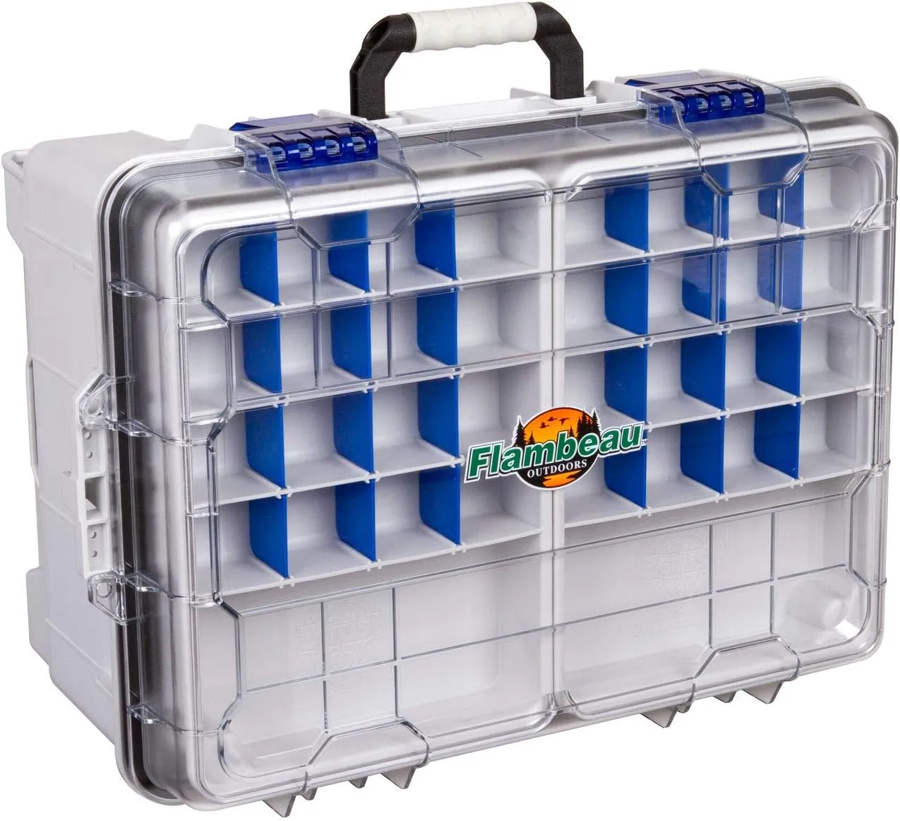 Flambeau Outdoors 4000WPBC Tackle Box - HD Waterproof Tackle Satchel System, 2 Removable Waterproof Tuff Tainers, Floating Satchel, Fishing Tackle & Gear Storage, Zerust Anti-Rust Dividers, Gray/Clear