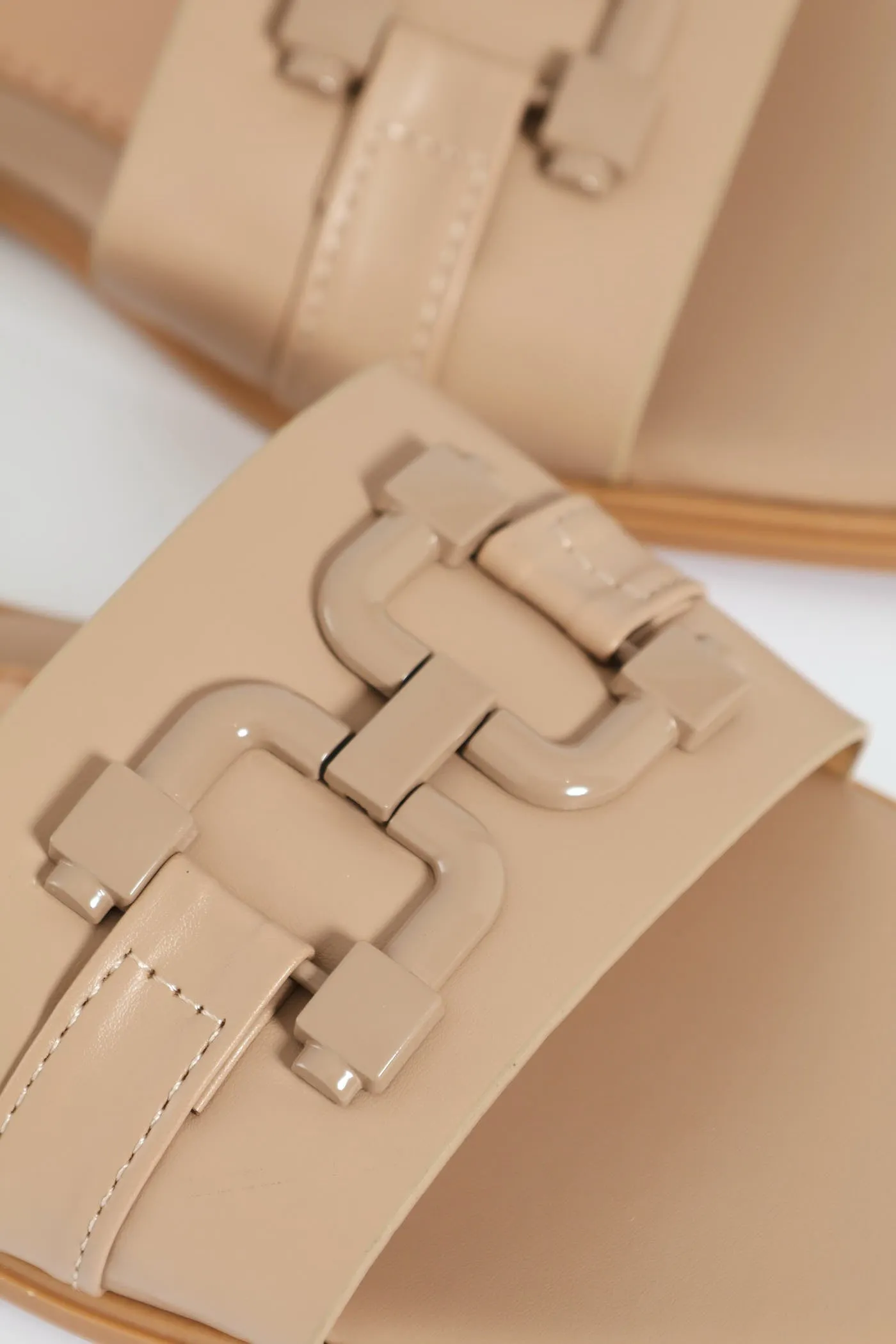 Flat One Strap Mule Sandal With Self Colour Link Trim - Taupe