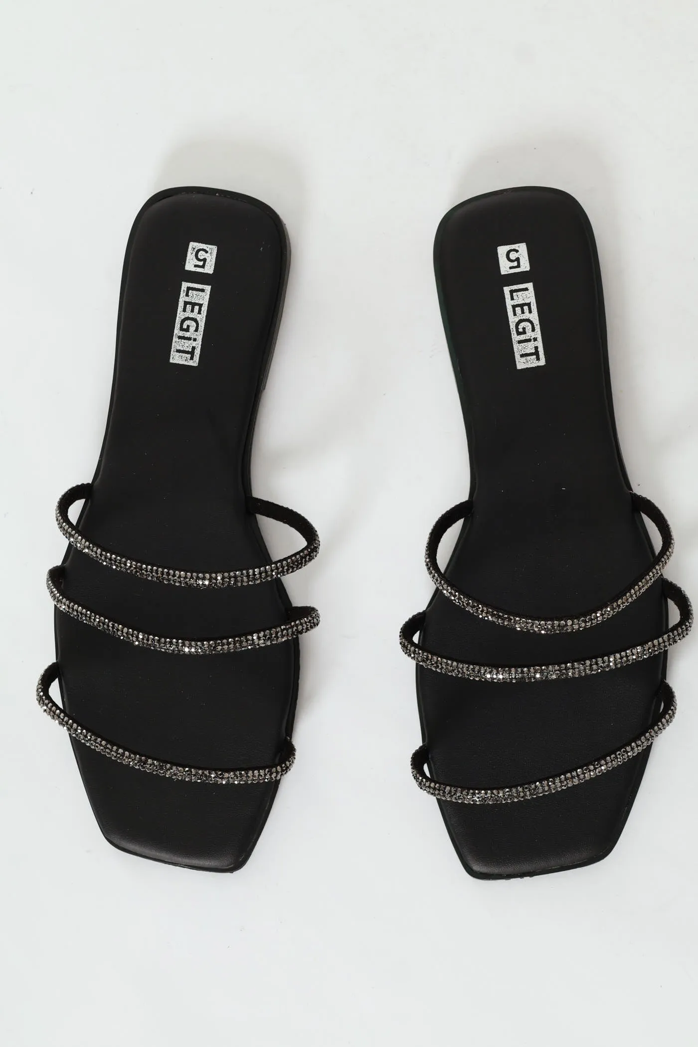 Flat One Strap Patterned Mule Sandal - Black