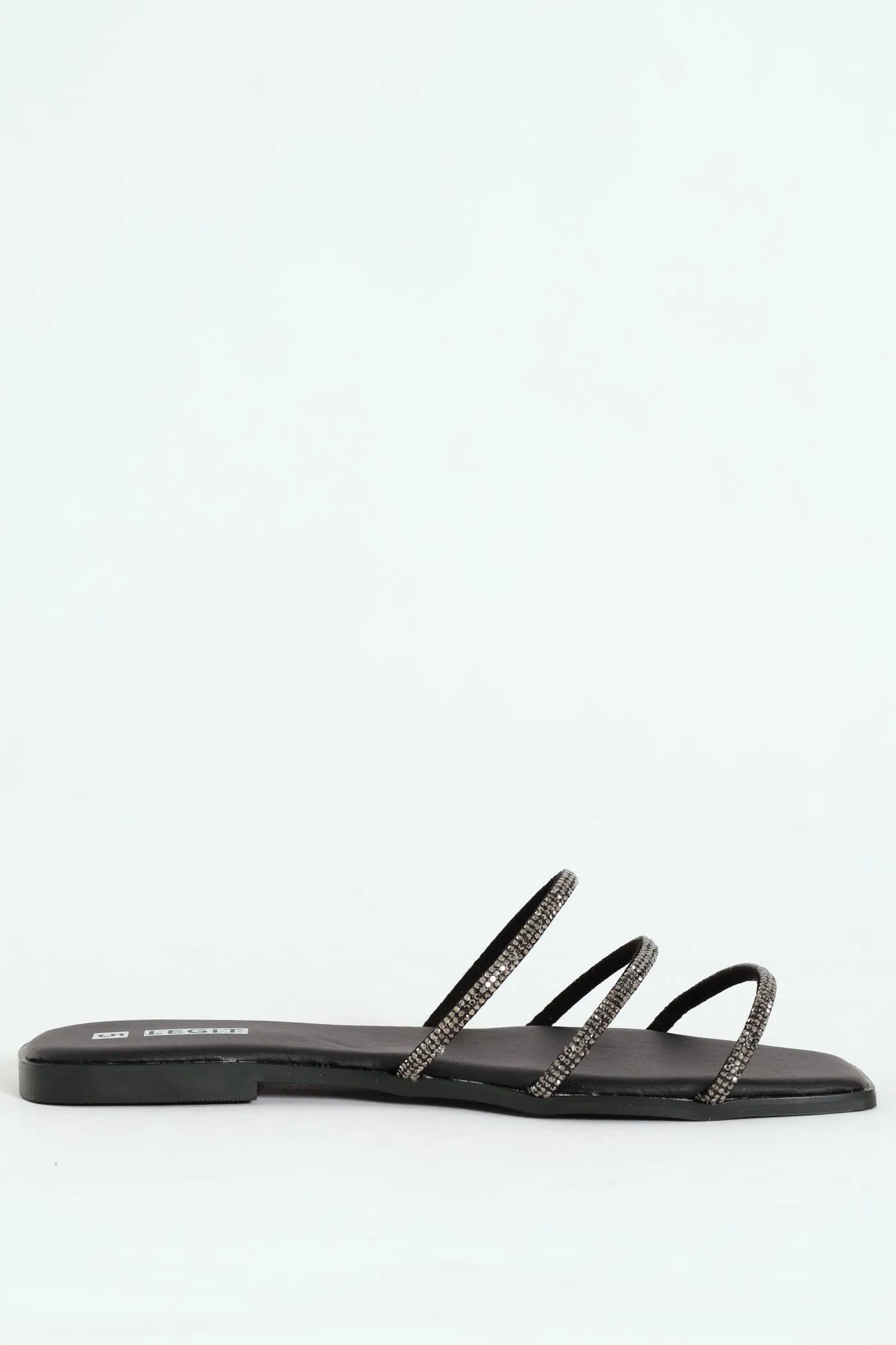 Flat One Strap Patterned Mule Sandal - Black