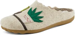 Flexus Women's HAPPYCACTUS Wool Felt Slides with Cactus Embroidery, Removable Insoles, and Rubber Outsole