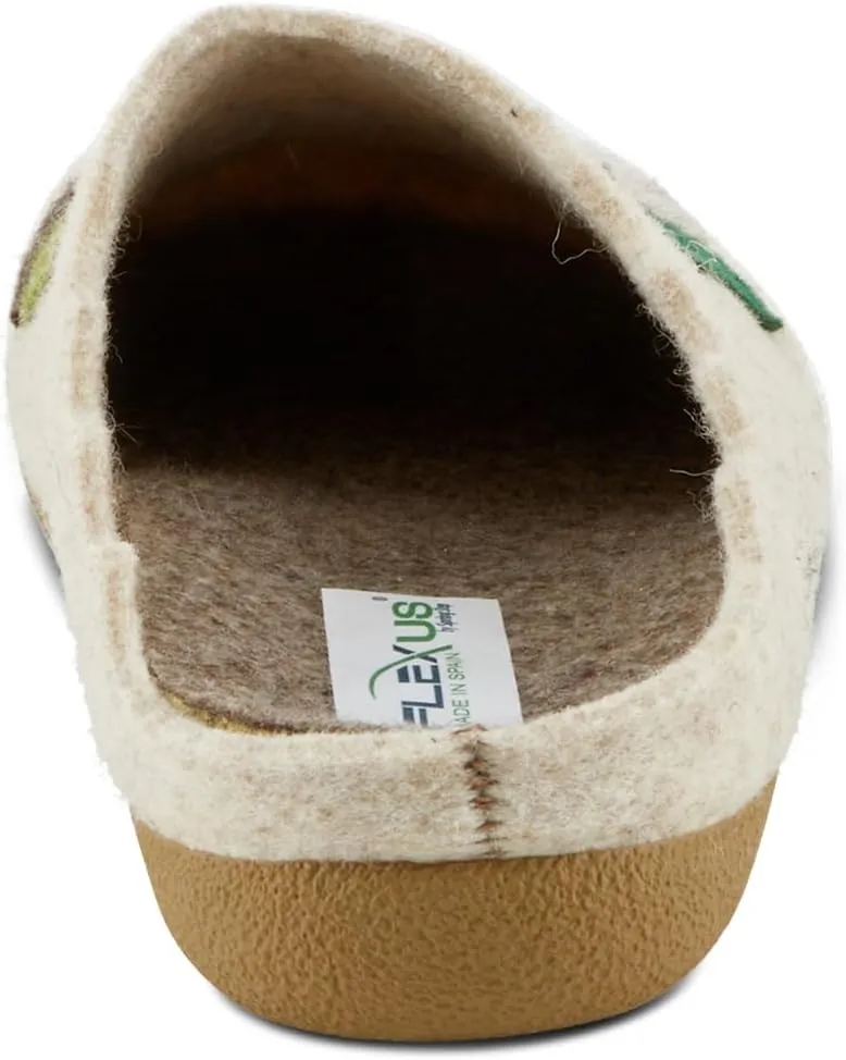 Flexus Women's HAPPYCACTUS Wool Felt Slides with Cactus Embroidery, Removable Insoles, and Rubber Outsole