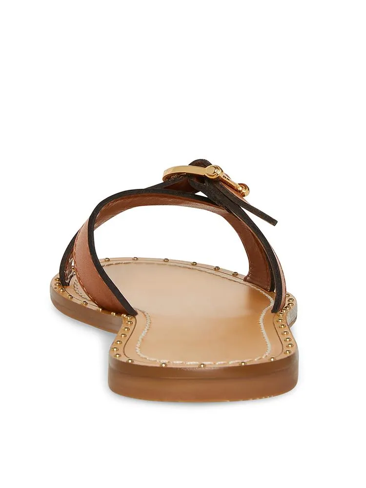 Frayed Denim Cross Strap Buckle Round Flats Slippers Sandals