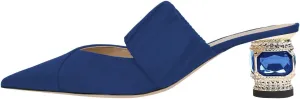 FSJ Women Low Heel Mule Closed Pointed Toe Sandal with Elastic Strap Slip On Crystal Chunky Heels Slippers Backless Slides Shoes Size 4-16 US