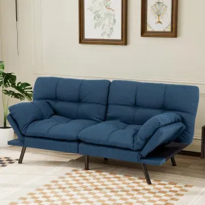 Futon Sofa Bed Convertible Couch,Memory Foam Futon Sofa Couch,Sleeper Futons Sofa Couches,Small Splitback Modern Loveseat Sofa Bed for Living Room,Office,Apartment,Linen Fabric,Blue.