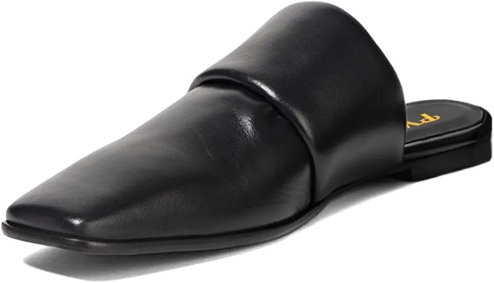 FYS Women Square Toe Flat Mules Slip on Wide Band Slippers Backless Indoor Outdoor Casual Sandal Shoes Size 4-16 US