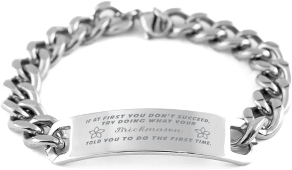 GIFTVILLE & SURPRISE Brickmason Bracelet, If at first you don't succeed, try doing what your athletic trainer told you to do the first time., Cuban Link Chain Necklace, Brickmason Gifts
