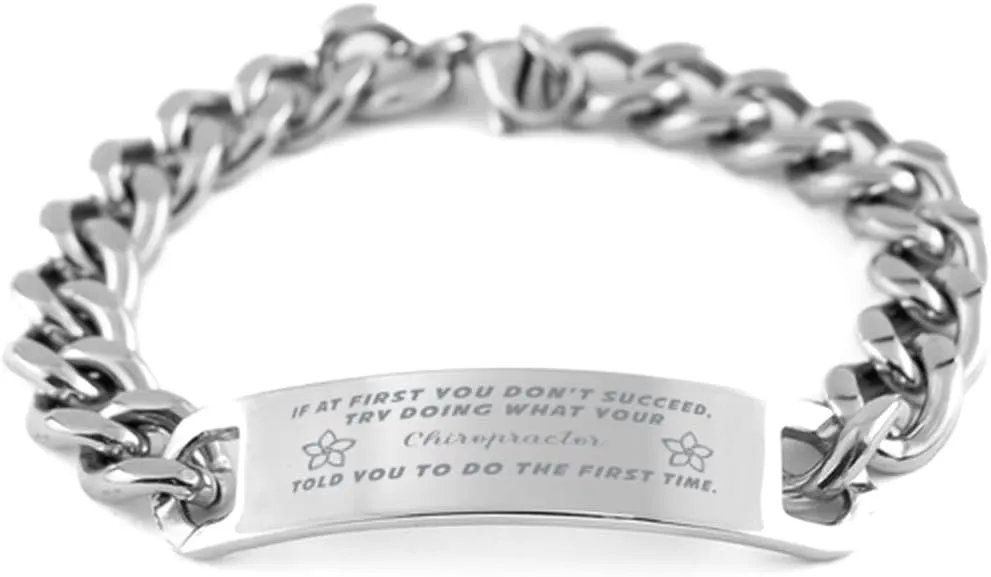 GIFTVILLE & SURPRISE Chiropractor Bracelet, If at first you don't succeed, try doing what your athletic trainer told you to do the first time., Cuban Link Chain Necklace, Chiropractor Gifts