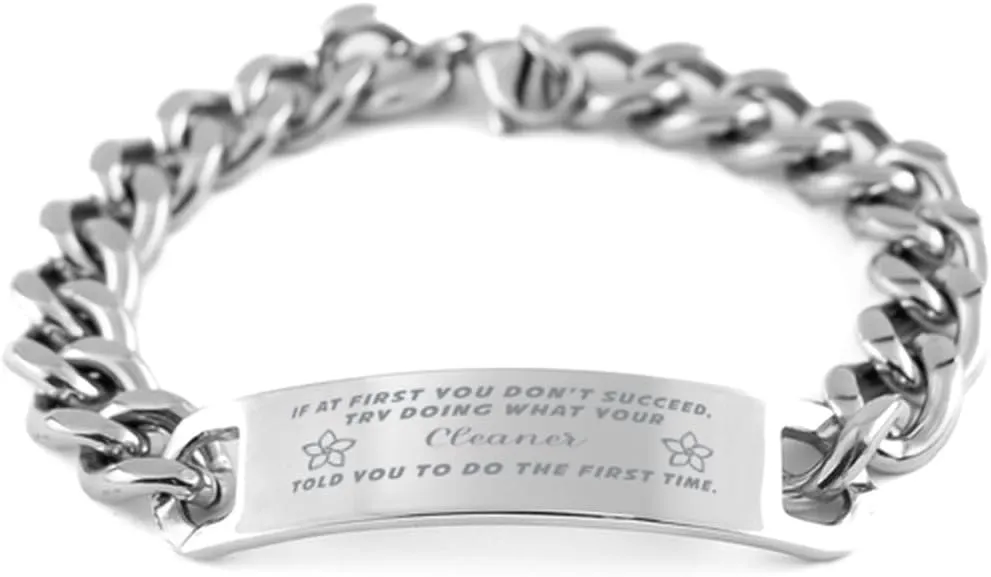 GIFTVILLE & SURPRISE Cleaner Bracelet, If at first you don't succeed, try doing what your athletic trainer told you to do the first time., Cuban Link Chain Necklace, Cleaner Gifts