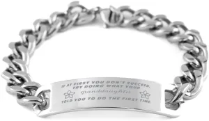 GIFTVILLE & SURPRISE Granddaughter Bracelet, If at first you don't succeed, try doing what your athletic trainer told you to do the first time., Cuban Link Chain Necklace, Granddaughter Gifts