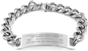 GIFTVILLE & SURPRISE Grandson Bracelet, If at first you don't succeed, try doing what your athletic trainer told you to do the first time., Cuban Link Chain Necklace, Grandson Gifts