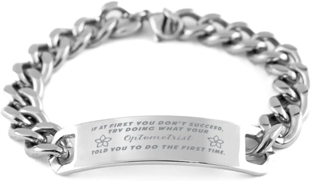 GIFTVILLE & SURPRISE Optometrist Bracelet, If at first you don't succeed, try doing what your athletic trainer told you to do the first time., Cuban Link Chain Necklace, Optometrist Gifts