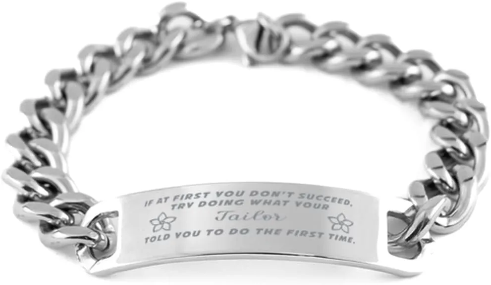 GIFTVILLE & SURPRISE Tailor Bracelet, If at first you don't succeed, try doing what your athletic trainer told you to do the first time., Cuban Link Chain Necklace, Tailor Gifts