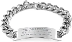 GIFTVILLE & SURPRISE Transportation Bracelet, If at first you don't succeed, try doing what your athletic trainer told you to do the first time., Cuban Link Chain Necklace, Transportation Gifts