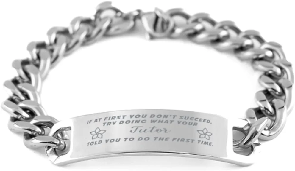 GIFTVILLE & SURPRISE Tutor Bracelet, If at first you don't succeed, try doing what your athletic trainer told you to do the first time., Cuban Link Chain Necklace, Tutor Gifts