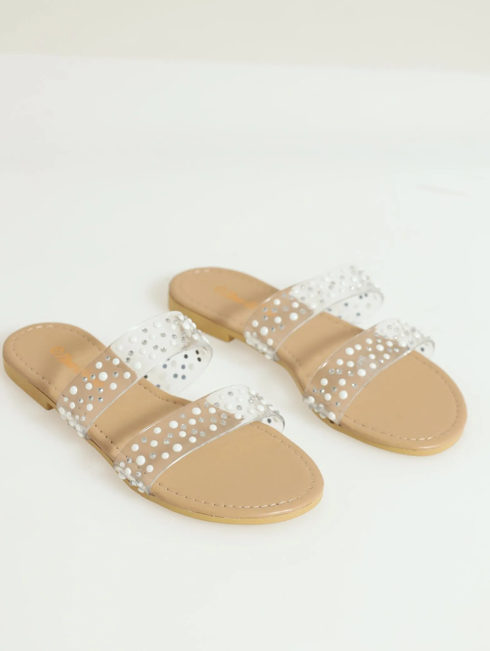 Girls Vinyl Double Band Mule - Clear