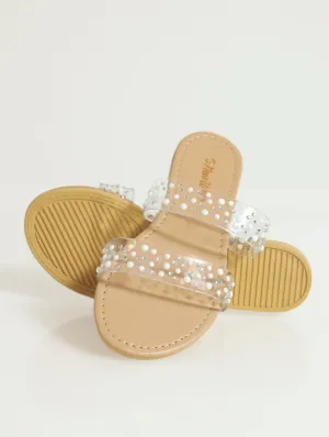 Girls Vinyl Double Band Mule - Clear