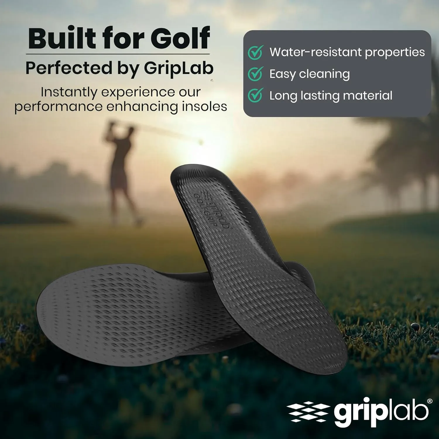 GripLab Ultimate Golf Grip Insoles - Non Slip Rubber Grip & Traction Design for Golfers - MAX Stability & Control - Made for Golf. (Men's 8.5-10)