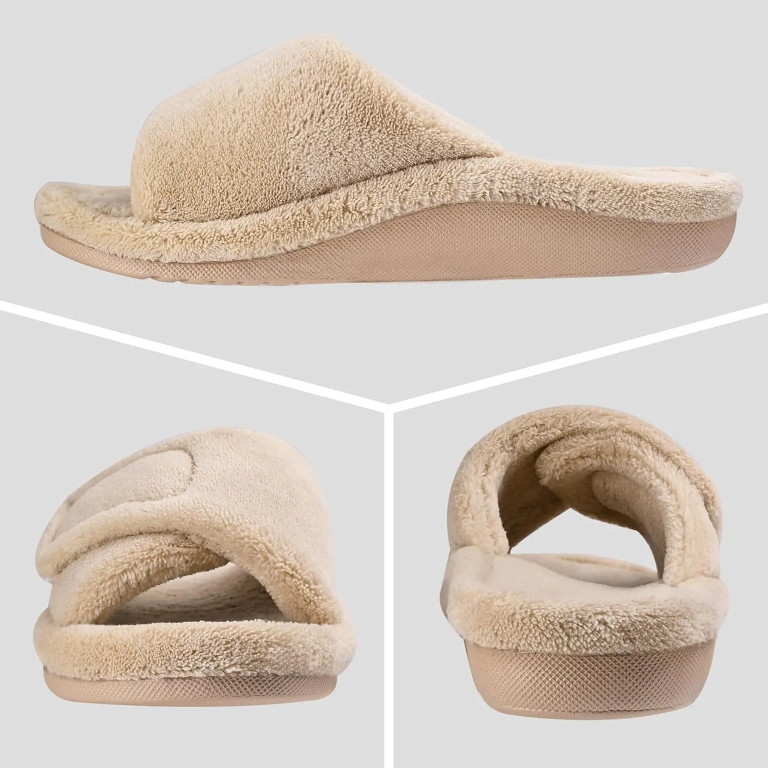 GRITHEIM Women's Orthotic Arch Support Slippers Fuzzy Adjustable Orthopedic Slippers for Plantar Fasciitis Furry Slide for Ladies