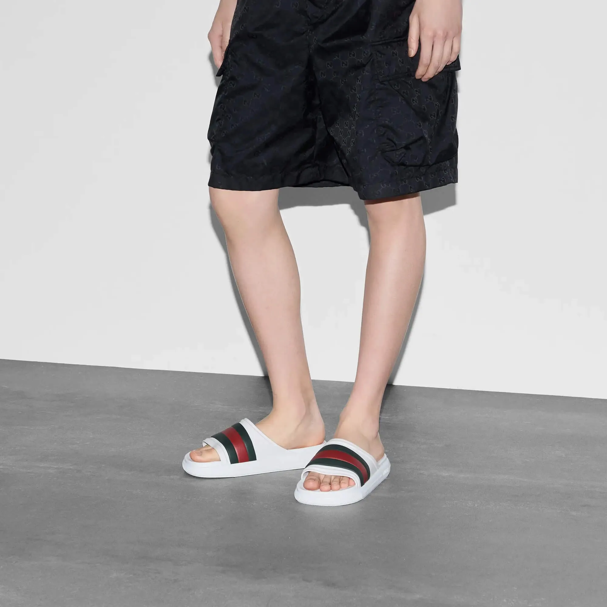Gucci Web Rubber Slide Sandals