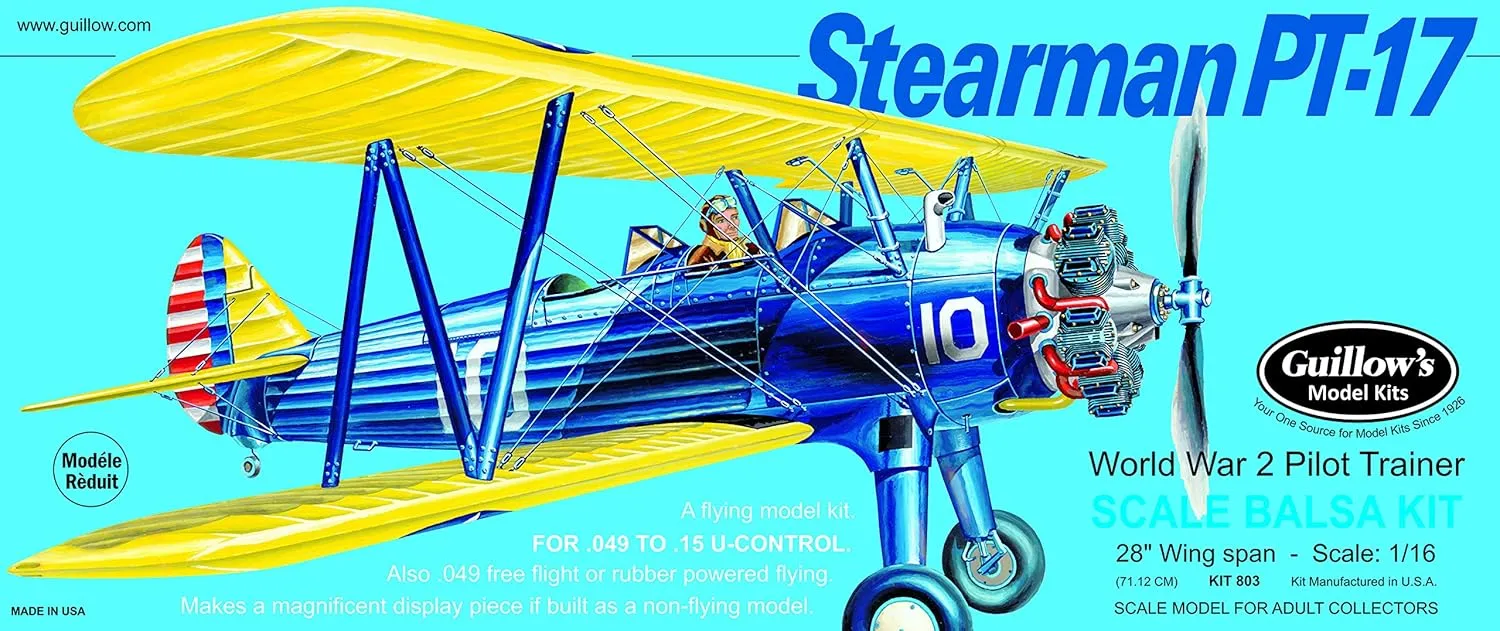 Guillow's Stearman PT-17 Model Kit, Navy, Small