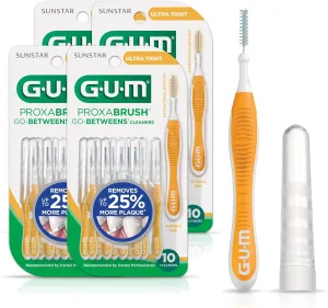 GUM Proxabrush Go-Betweens - Ultra Tight- Interdental Brushes - Soft Bristled Dental Picks for Plaque Removal Health - Safe for Braces & Dental Devices, 10 Count (Pack of 4)