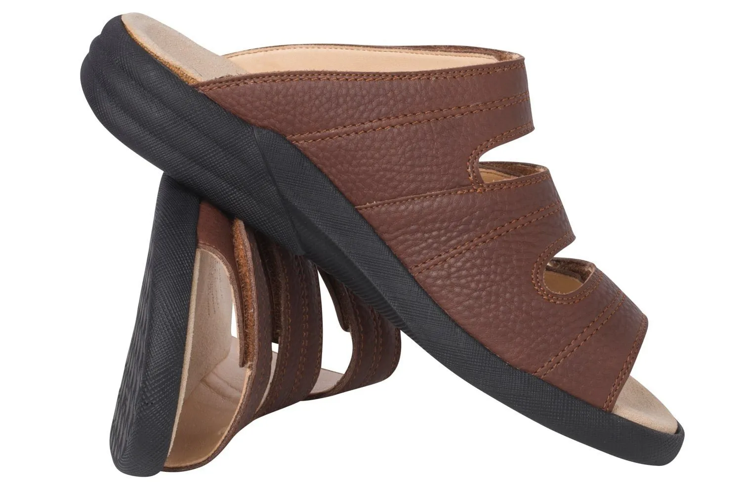 'Harry' men's wide fit (H) triple strap sandal - brown