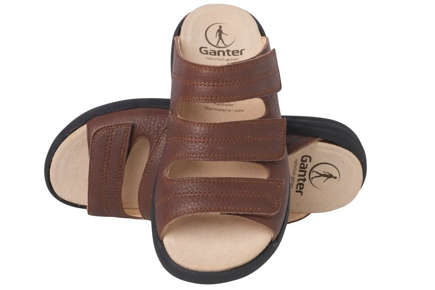 'Harry' men's wide fit (H) triple strap sandal - brown