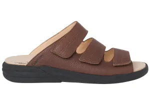 'Harry' men's wide fit (H) triple strap sandal - brown